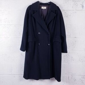 Valentino Miss V Black Double Breasted Notch Collar Long Trench Coat‎ Size 46/12